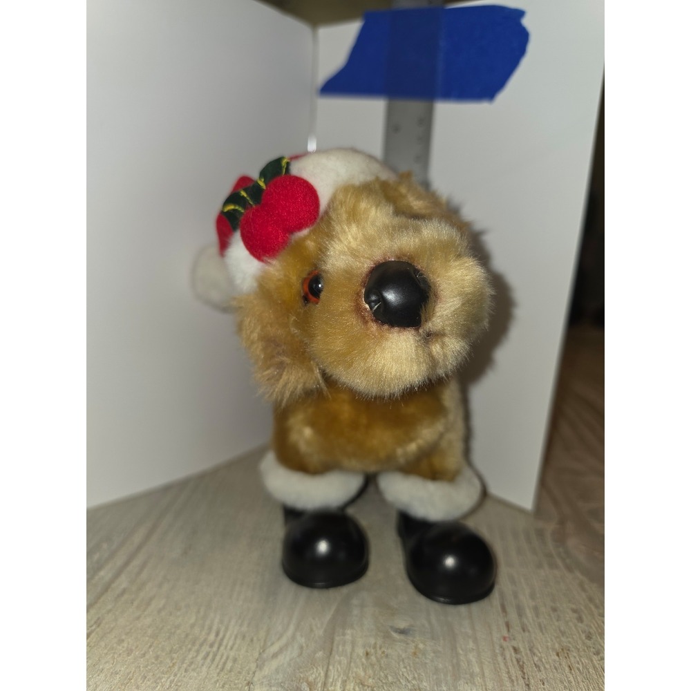 Fine Toy Co. 9-inch plush puppy dog wearing a Christmas Santa hat and boots